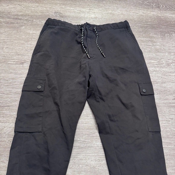 Zara Pants Mens Medium Black Cargo Joggers Drawstring 31x25 Casual Lounge Pocket - Picture 2 of 9